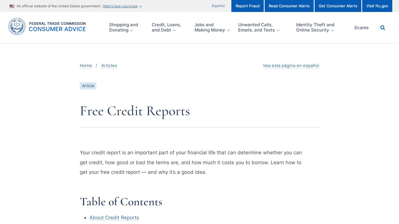 Free Credit Reports | Consumer Advice